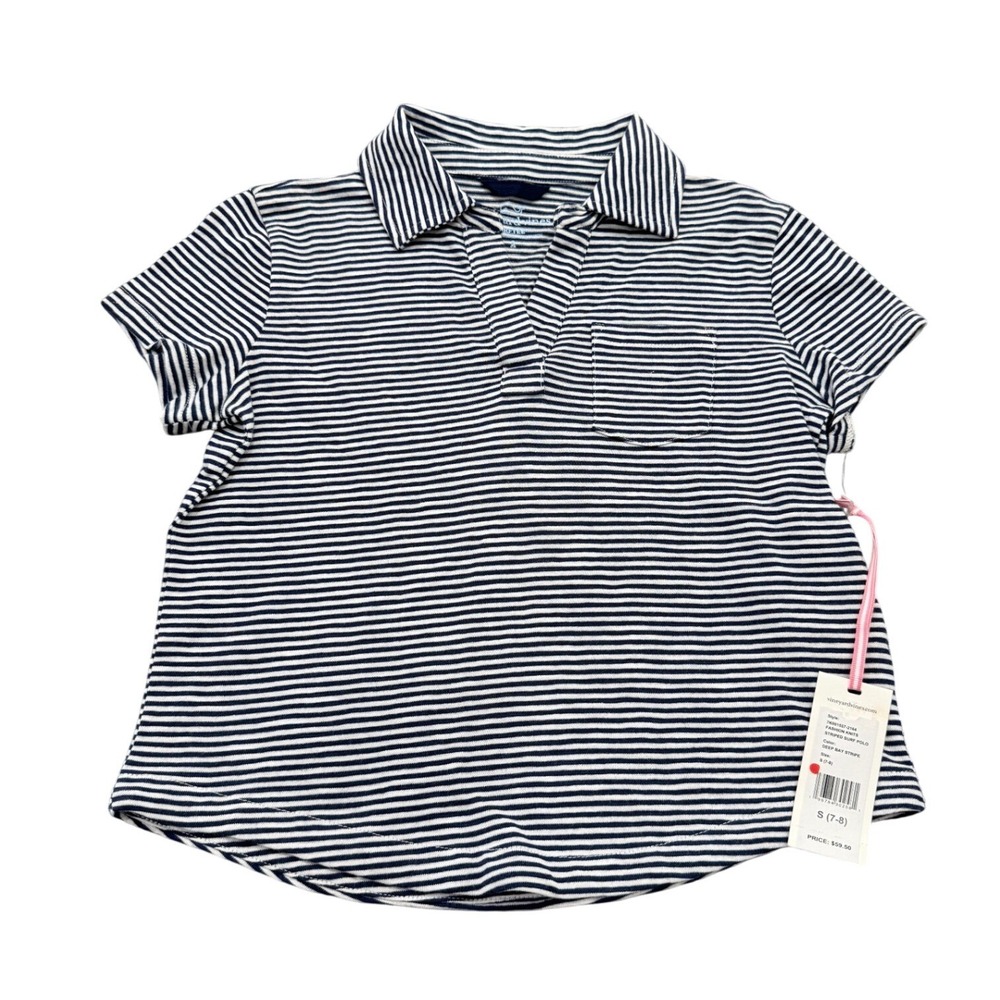 Vineyard Vines Striped Surf Polo Kids Small 7-8 Deep Bay Blue NWT Short Sleeve
